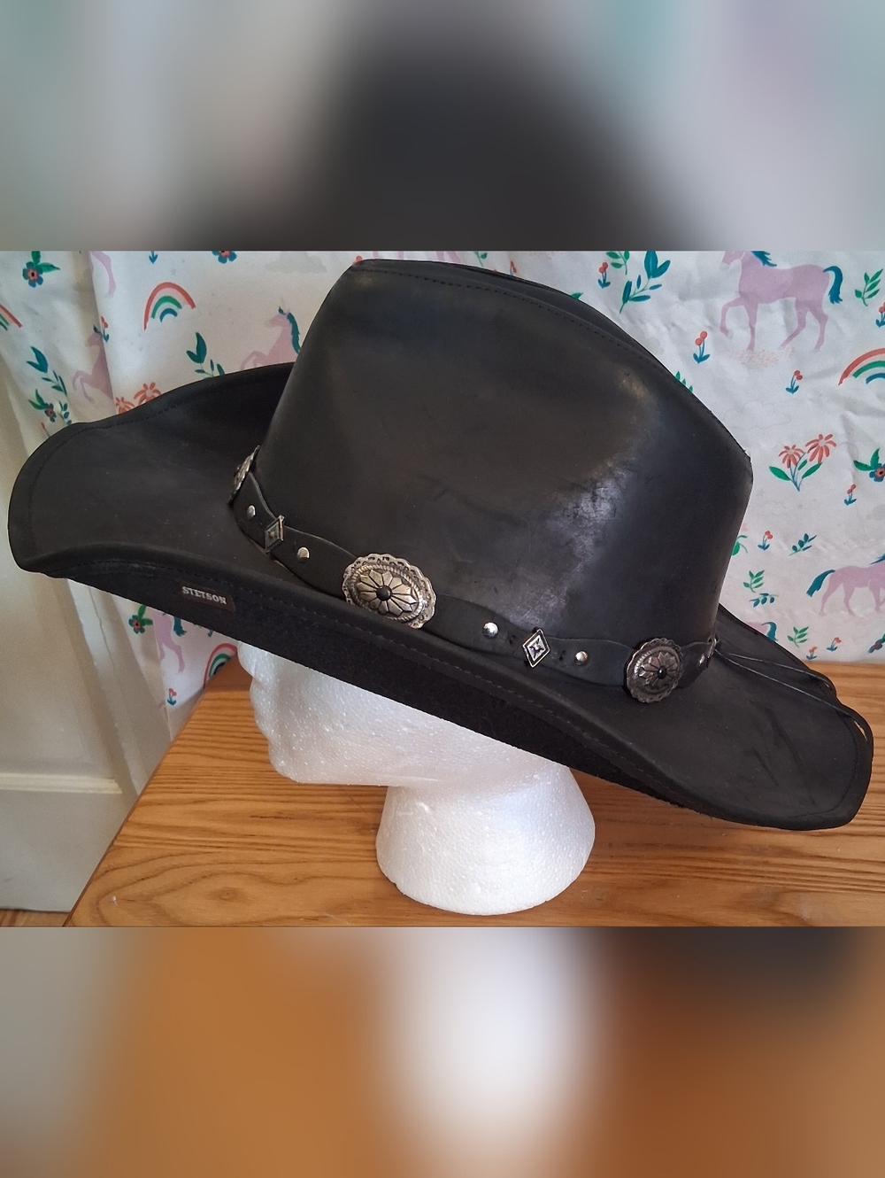EUC Stetson Roxbury Rodeo Dr Black Leather Boho Western Everyday Cowboy Hat SZ M